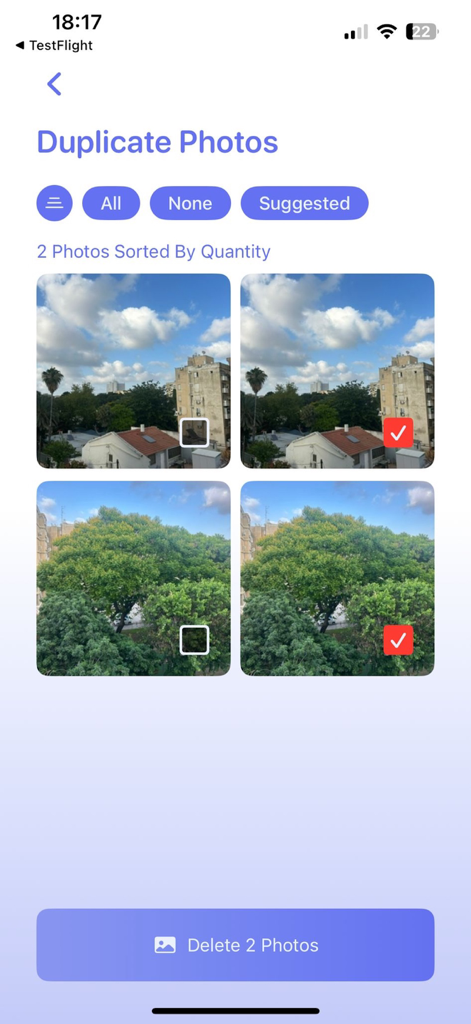 Storage Cleaner* - Storage Cleaner app interface showing duplicate photos selected for deletion to optimize space