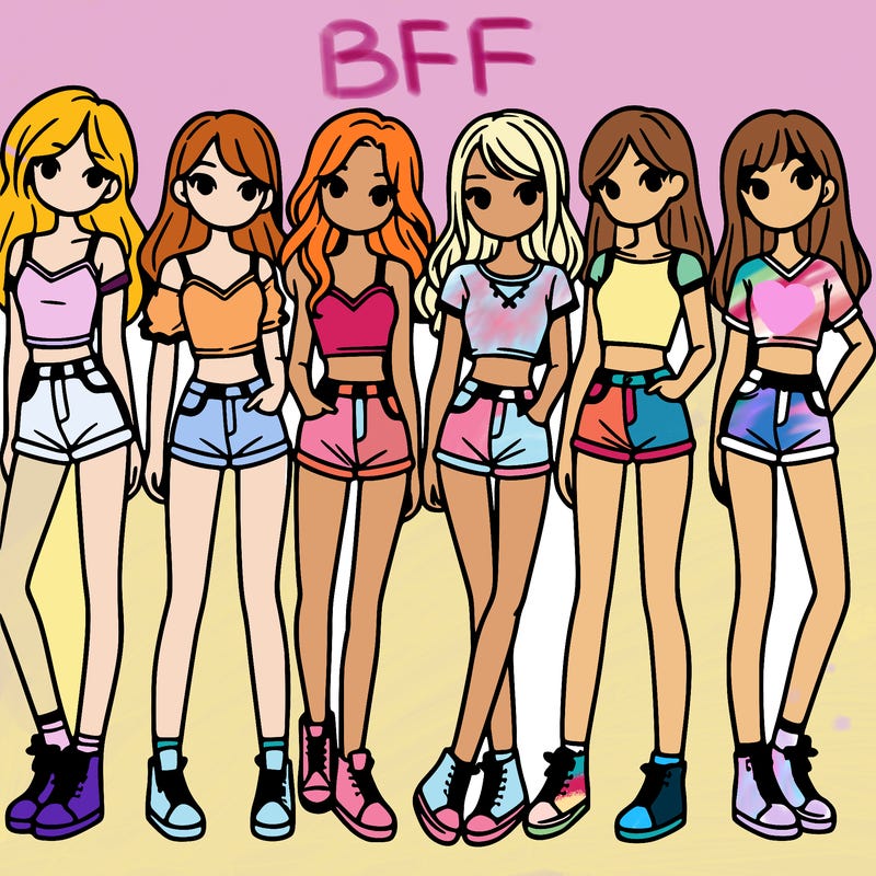 a group of girls wearing crop tops and shorts