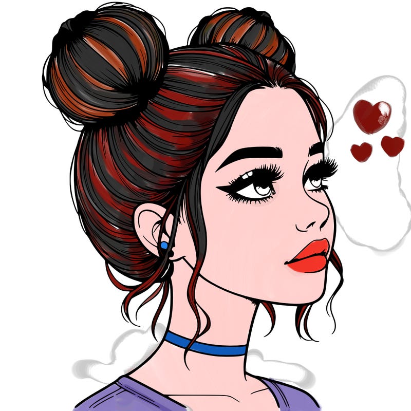 realistic girl with buns on the top of her head