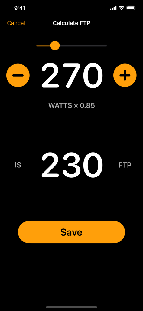 FTP Zones - Interfaz de la aplicación Zonas FTP para calcular la potencia umbral funcional a partir de vatios.