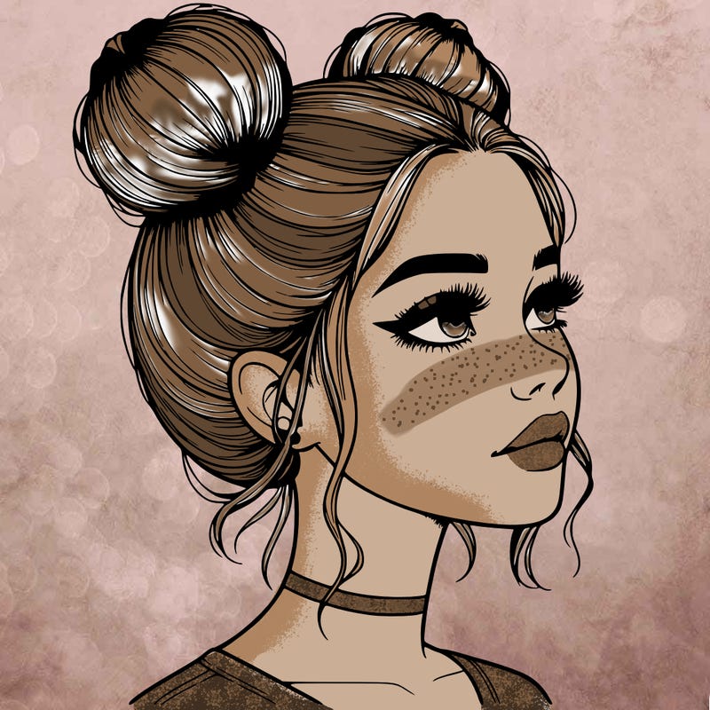 realistic girl with buns on the top of her head