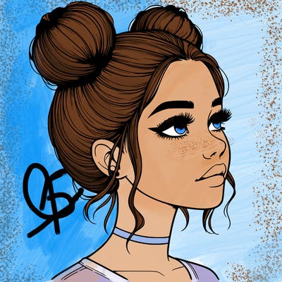 realistic girl with buns on the top of her head