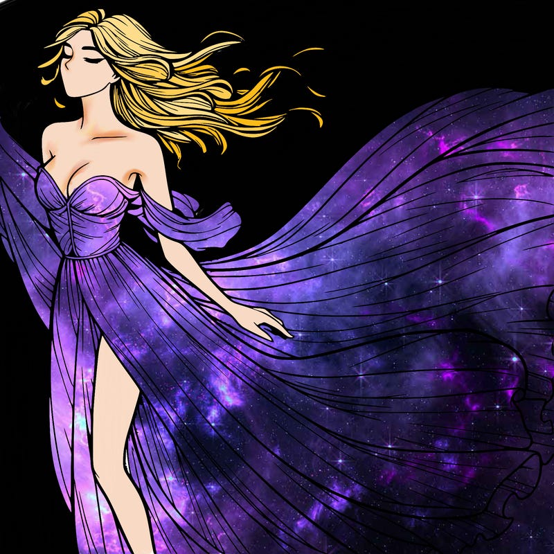 realistic woman in dress flowing the the wind