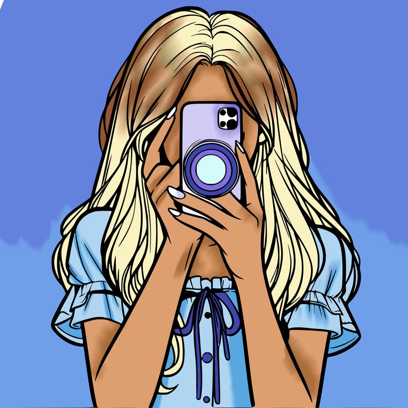 a realistic girl holding her phone taking pictures
