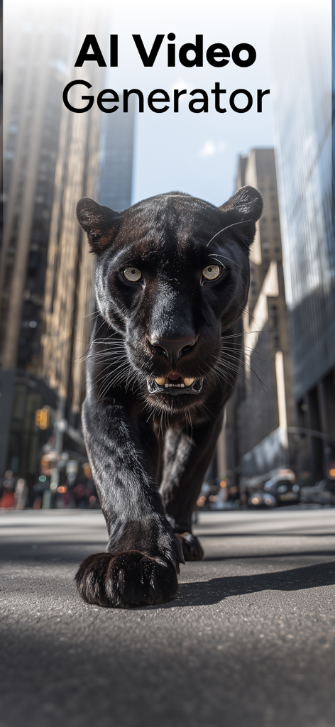 A realistic black panther walking on a city street created with AI Video Generator