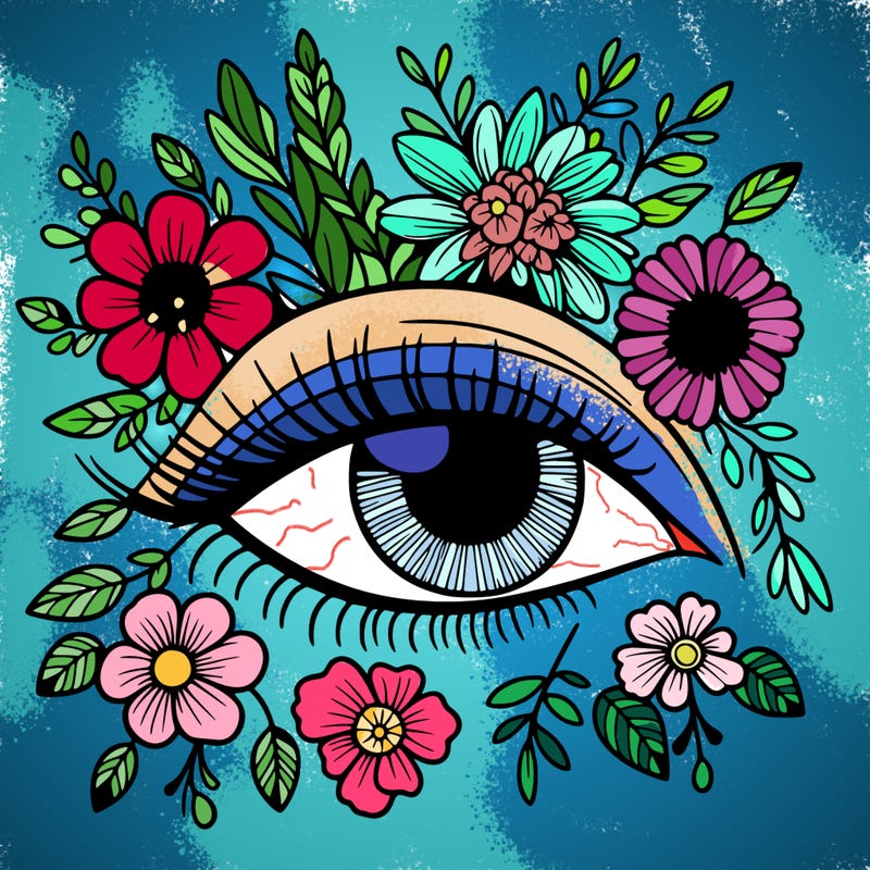 eye with flowers