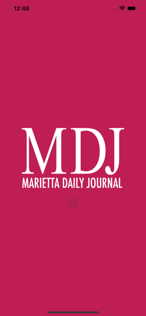 Marietta Daily Journal - Marietta Daily Journal app splash screen with the MDJ logo and a loading spinner on a magenta background