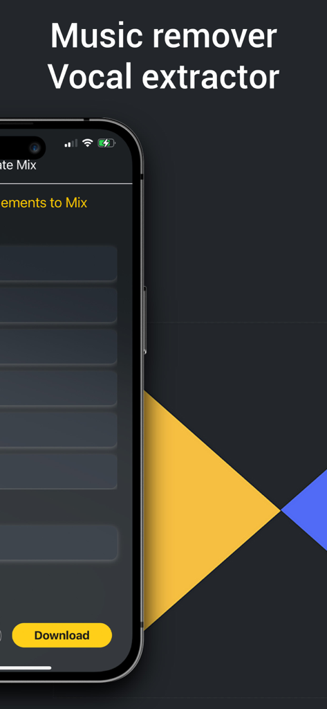 Vocal Remover, Audio Extractor - スマートフォン上の音楽削除およびボーカル抽出用のRevoicersアプリインターフェース。