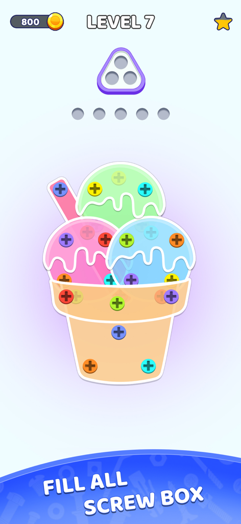 Captura de tela da jogabilidade de um nível em forma de sorvete no Screw and Pin Jam Puzzle