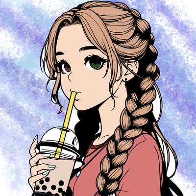 realistic girl with braided hair drinking boba