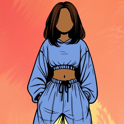 realistic girl faceless with baggy pants and a crop top