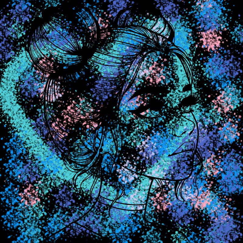 realistic girl with buns on the top of her head