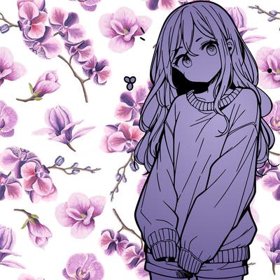 manga teen girl  in a sweater and baggy pants