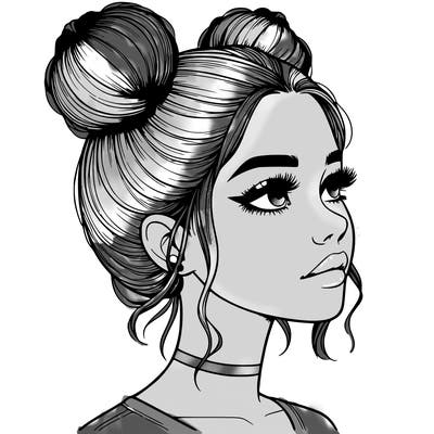 realistic girl with buns on the top of her head