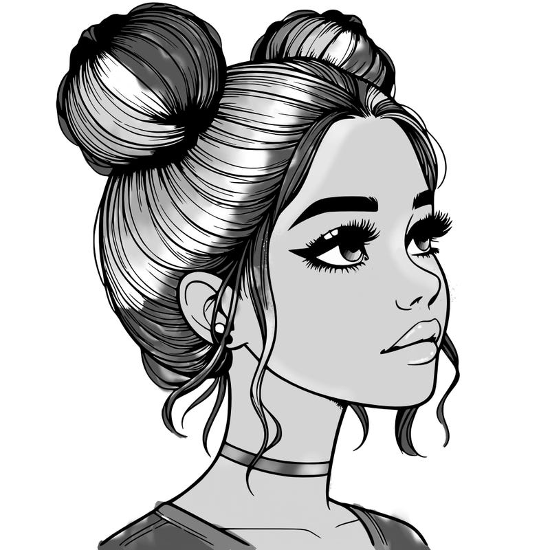 realistic girl with buns on the top of her head