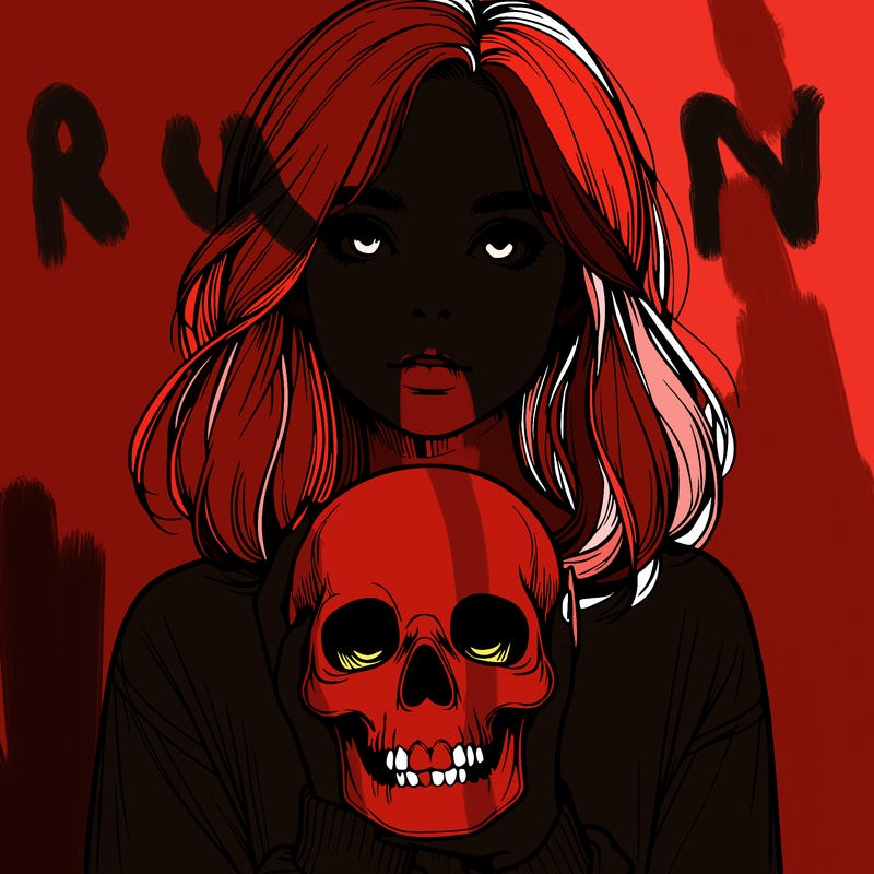 realistic girl holding a skull