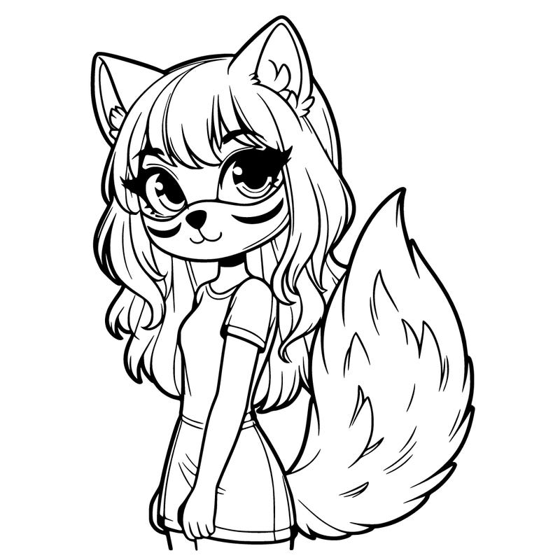 girl with a therian wolf mask and tail