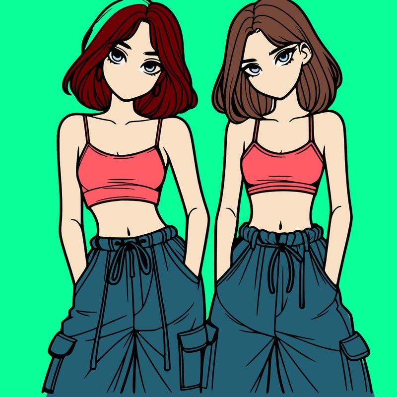 two girls with crop top with baggy pants