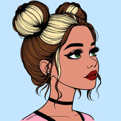 realistic girl with buns on the top of her head