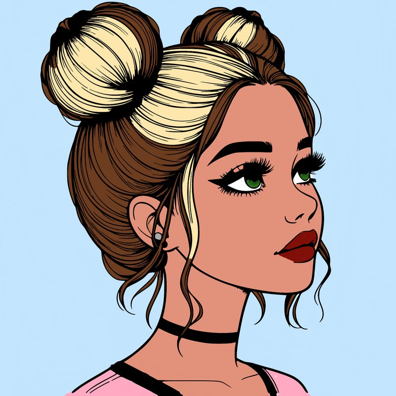 realistic girl with buns on the top of her head