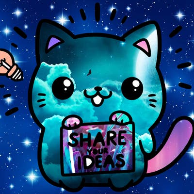 a cute cat saying share your ideas