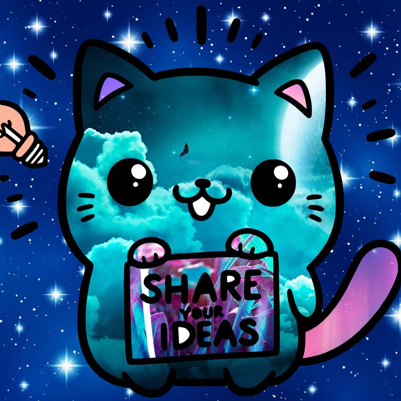 a cute cat saying share your ideas