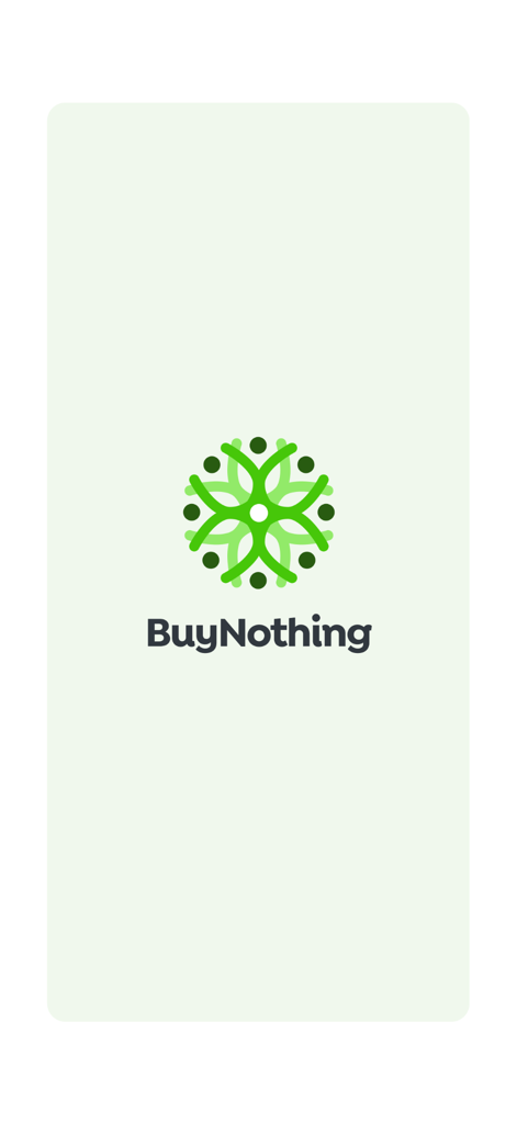 BuyNothing - The BuyNothing app splash screen featuring its green circular logo.