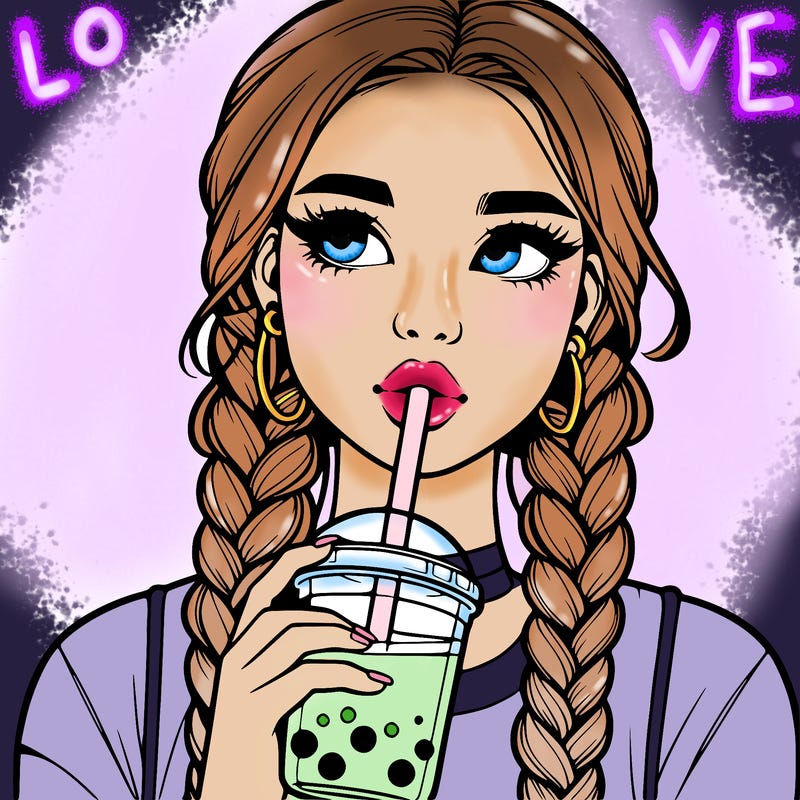 realistic girl with braided hair drinking boba