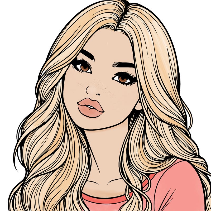 realistic girl with hair on her hair and lips