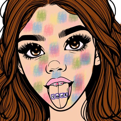 realistic girl with her tongue out