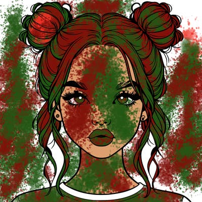 realistic girl with two buns in hair and lips