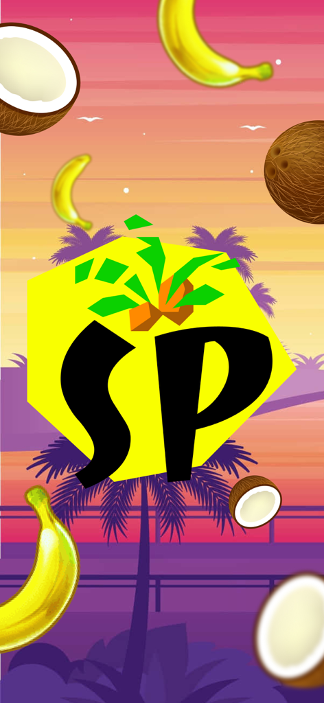 SP app - Surf Punch app logo with tropical fruits and palm trees