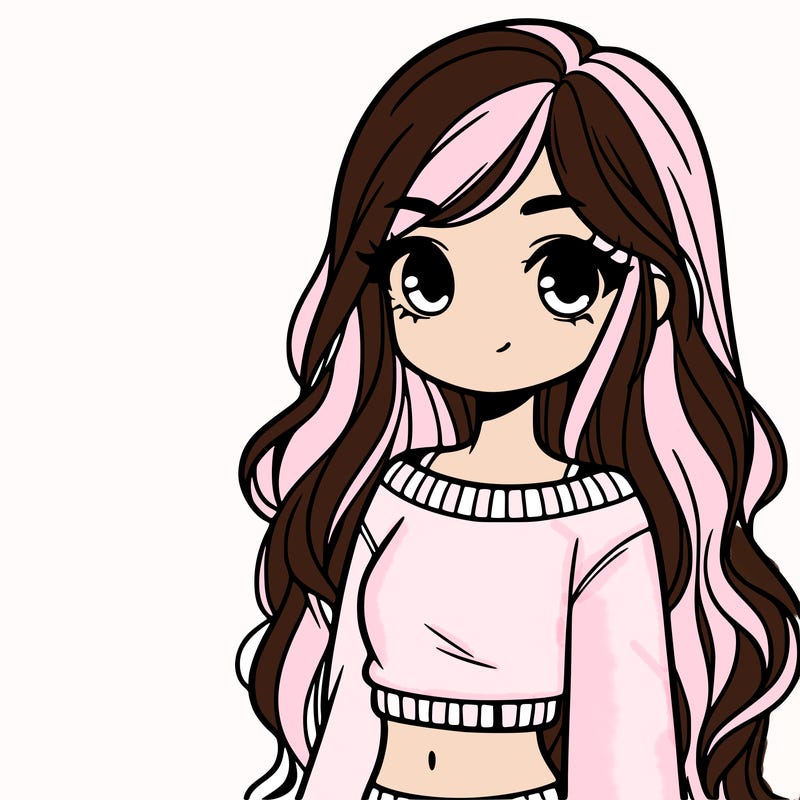 girl with long hair and a crop top with a sweater