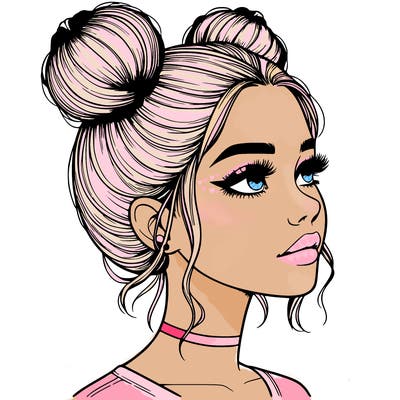 realistic girl with buns on the top of her head