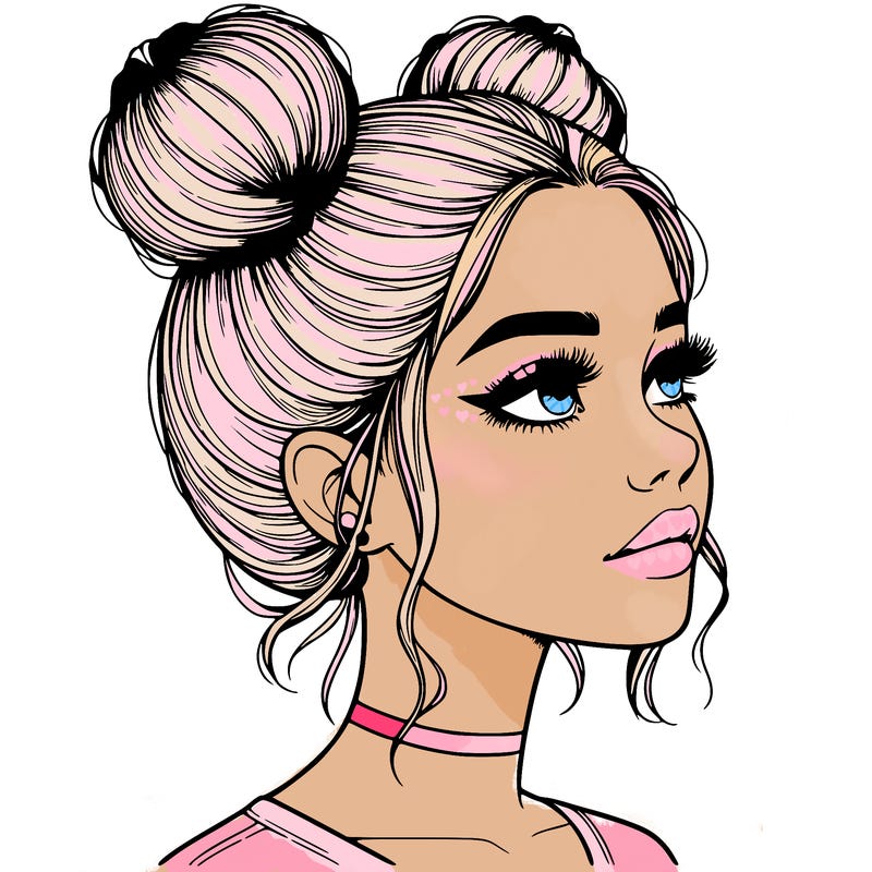 realistic girl with buns on the top of her head