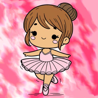 a girl dancing in a tutu and ballet slippers cartoon style