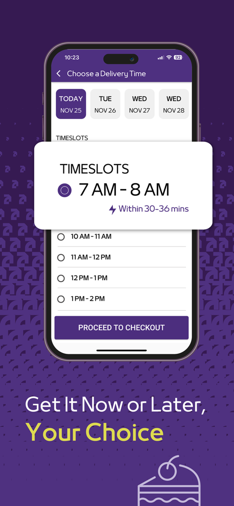ADCOOP - ADCOOP-App-Bildschirm zur Auswahl von Lieferzeit und -datum mit mehreren Zeitfenstern