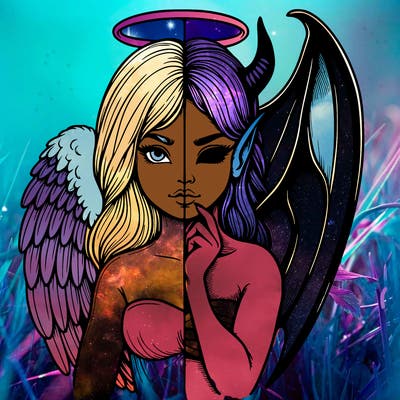 realistic angel half demon