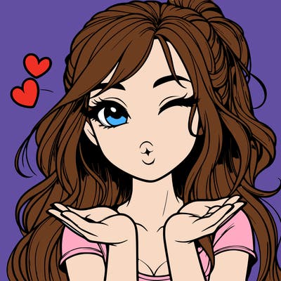 realistic girl winking and blowing a kiss while making heart hands