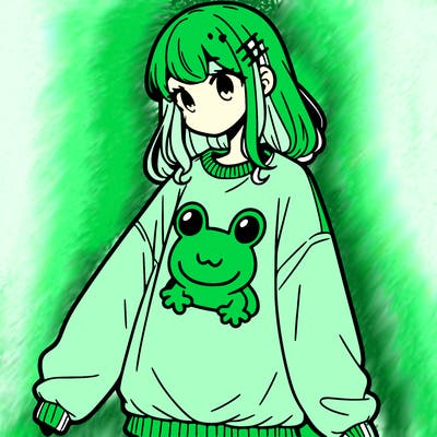girl wearing frogging sweatshirt