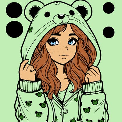 realistic girl in a animal pjs hoodie