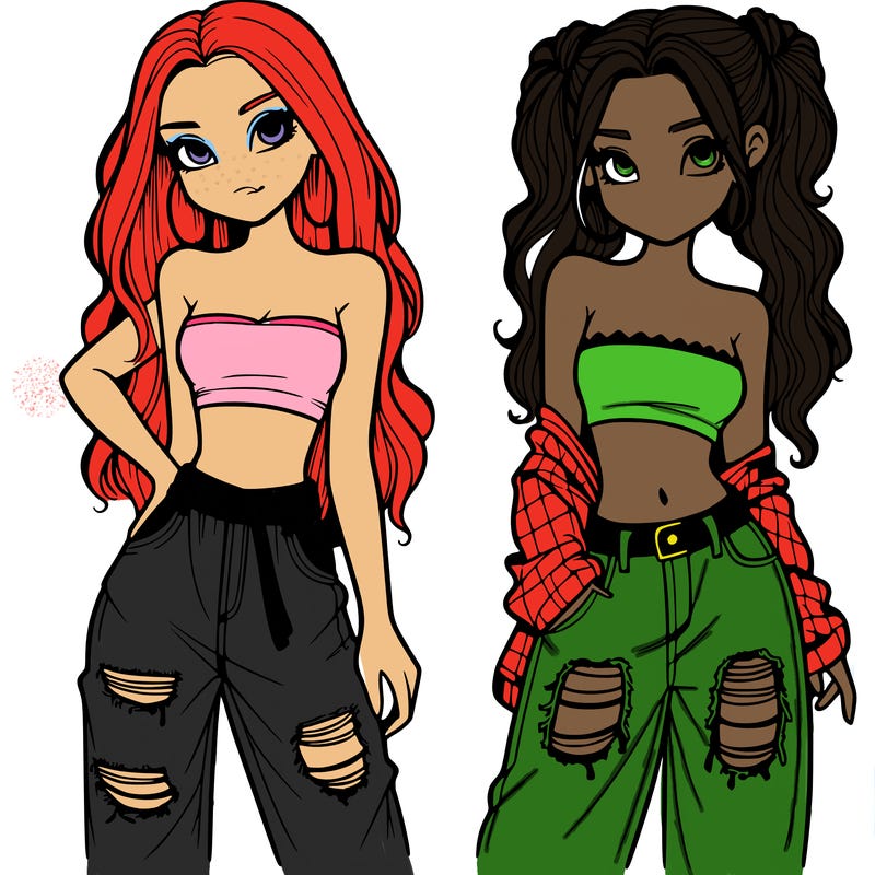 2 girls in crop tops and baggy jeans ripped