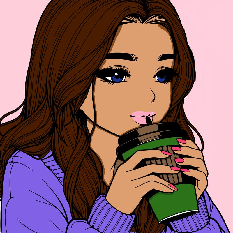realistic girl drinking coffee