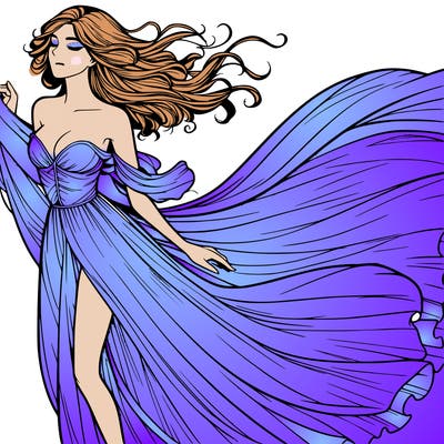 realistic woman in dress flowing the the wind