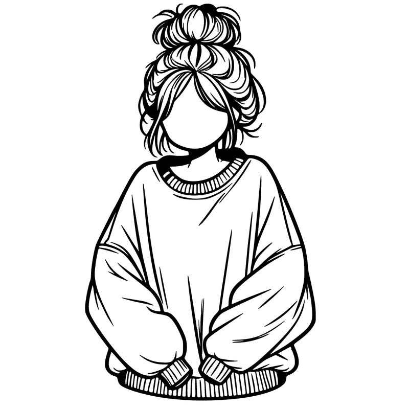 girl with a baggy sweatshirt and messy bun