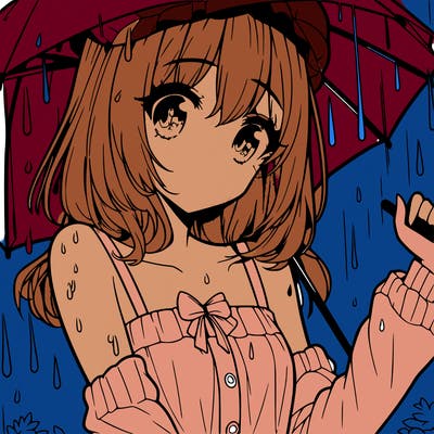 pretty anime girl in the rain