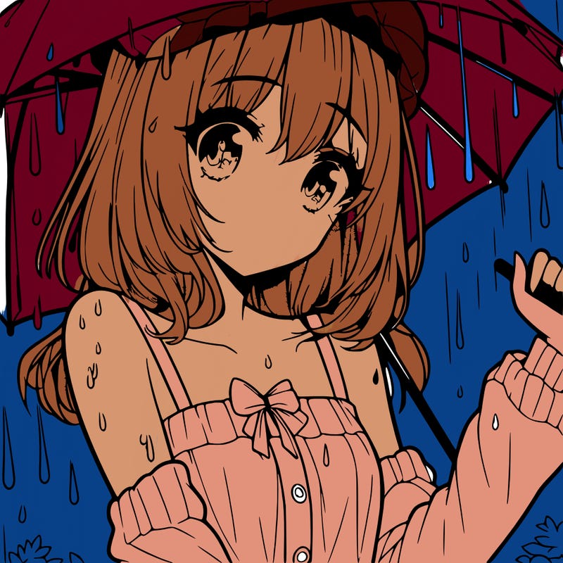 pretty anime girl in the rain