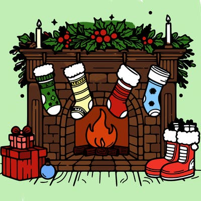 christmas fireplace with  stockings
