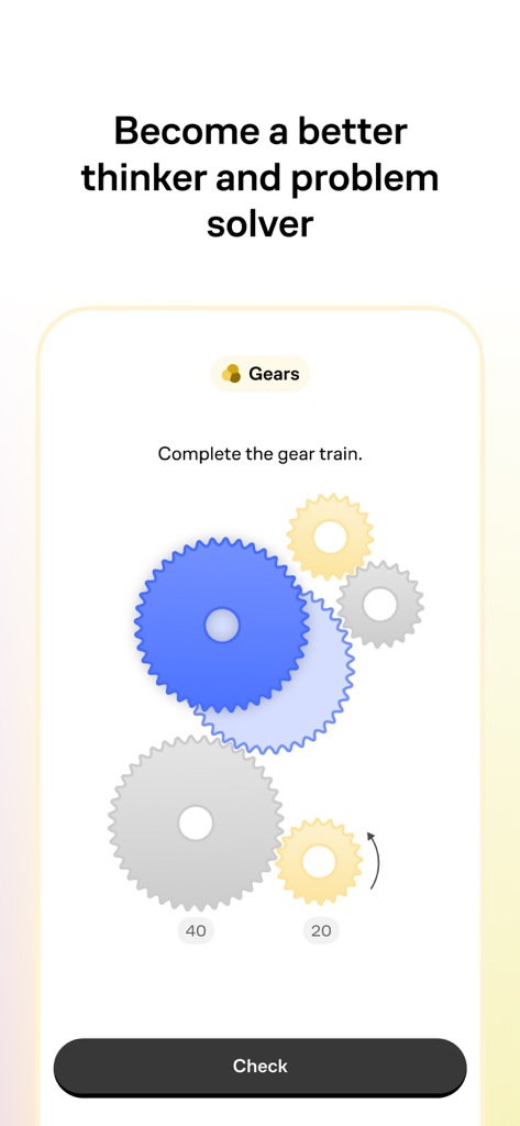 Interactive gear train puzzle for visual problem solving and STEM learning