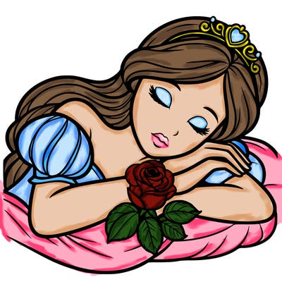 a fairytale princess sleeping with her hands crossed on her chest and a rose on her chest realistic